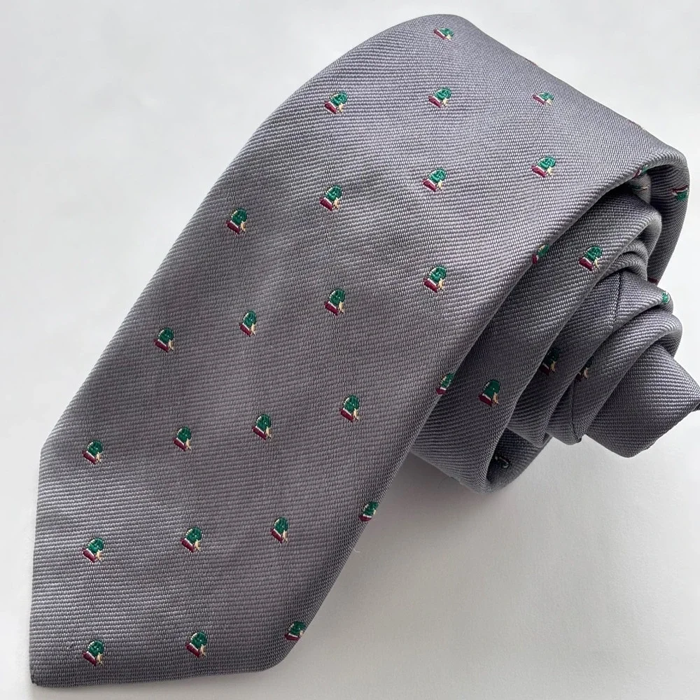 Lands End Silk Tie Gray Mallard Duck All Over Pattern Woven In England Jacquard